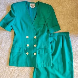 Arenzano 80s vintage 2 piece suit set size 8 Teal turquoise color